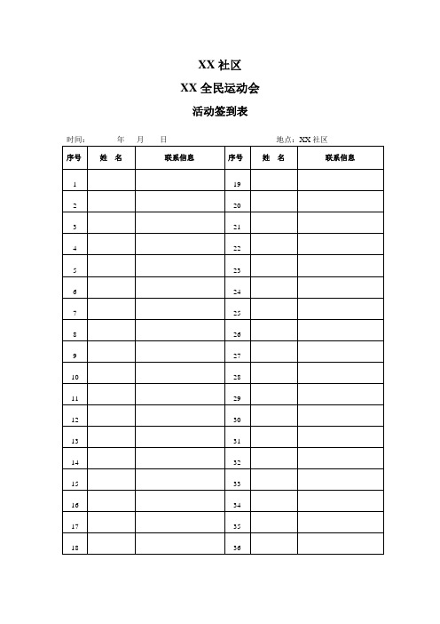 运动会活动签到表、物资领取表及比赛项目打分表