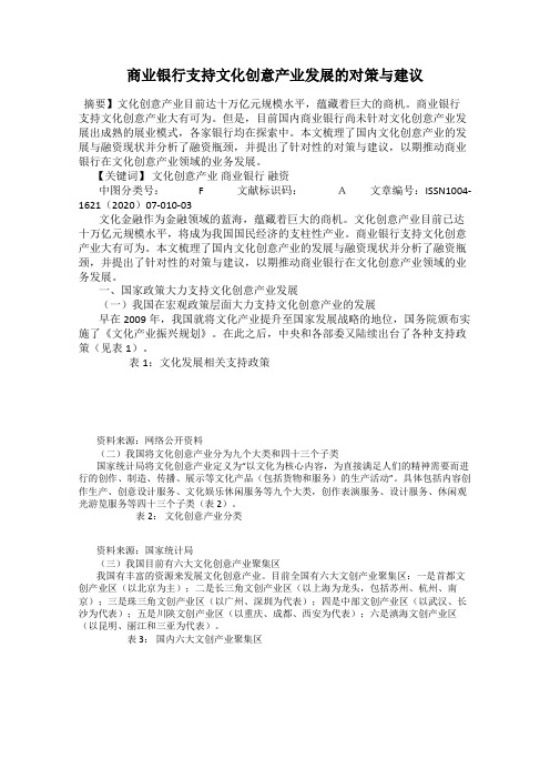 商业银行支持文化创意产业发展的对策与建议