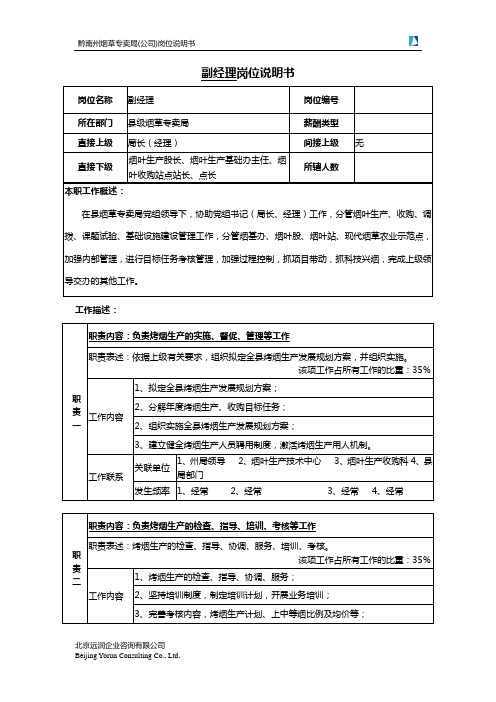 副经理(烟叶生产股、烟基办、烟叶站)岗位说明书