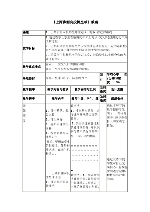 上两步侧向投掷垒球教案