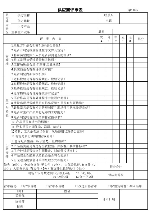 供应商稽核表