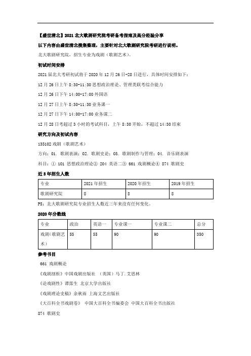 【盛世清北】2021北大歌剧研究院考研备考指南及高分经验分享