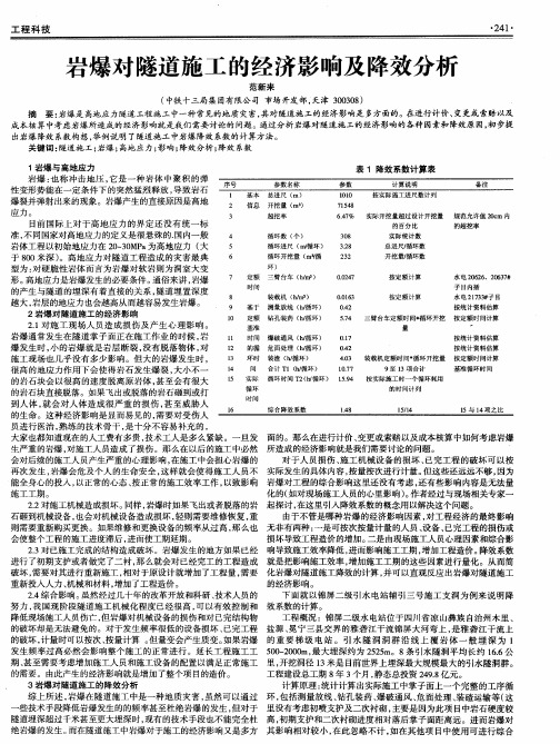 岩爆对隧道施工的经济影响及降效分析