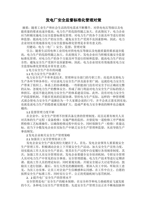 发电厂安全监督标准化管理对策