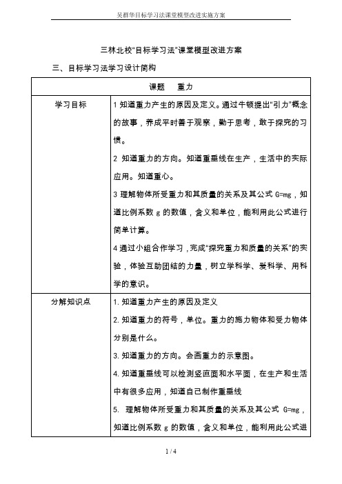 吴群华目标学习法课堂模型改进实施方案