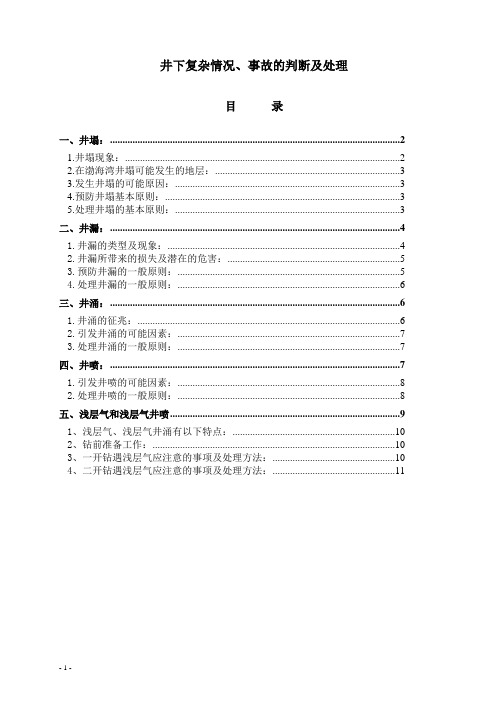 井下复杂情况、事故的判断及处理