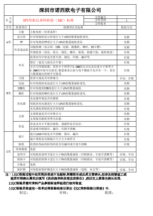 IQC来料检验标准规范