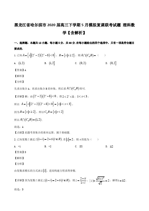 黑龙江省哈尔滨市2020届高三下学期5月模拟复课联考试题 理科数学【含解析】