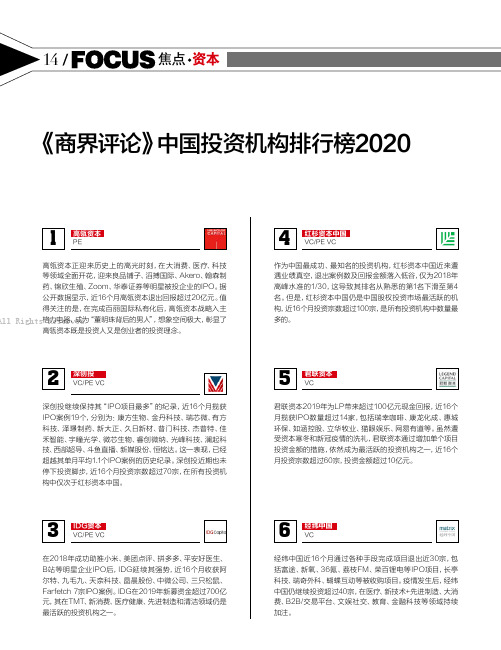 中国投资机构排行榜2020