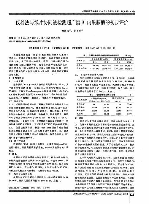 仪器法与纸片协同法检测超广谱β-内酰胺酶的初步评价