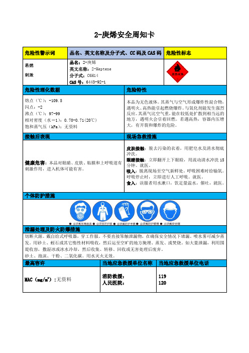 2-庚烯安全周知卡、职业病危害告知卡、理化特性表