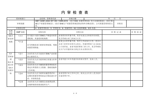 GBT42061-2022总经理管理者代表内审检查表