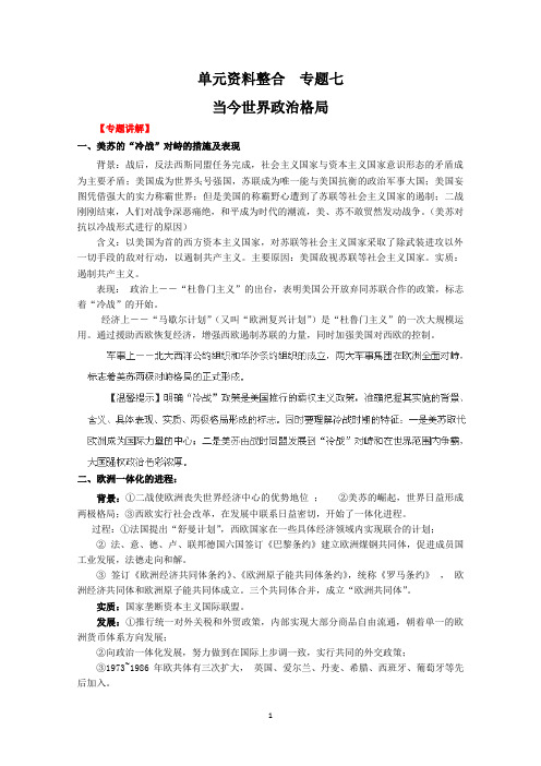 广东省湛江覃巴中学 单元资料整合  专题七当今世界政治格局