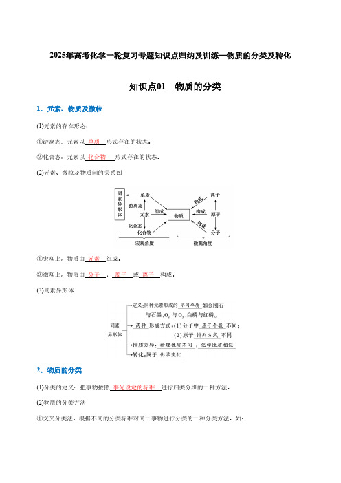 2025年高考化学一轮复习专题知识点归纳及训练—物质的分类及转化(解析版)