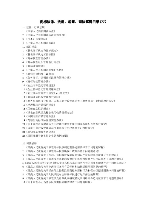 商标法律、法规、规章、司法解释目录77