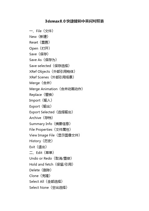 3dsmax8.0快捷键和中英问对照表