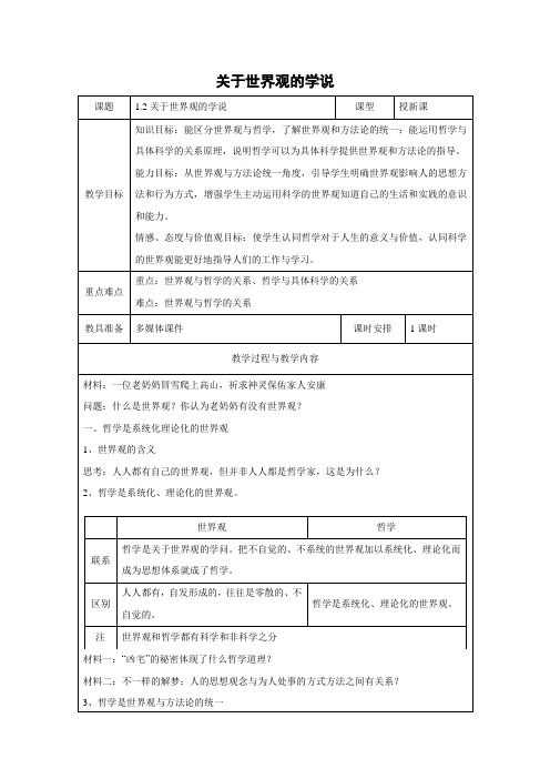 教学设计18：1.2 关于世界观的学说