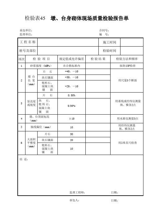 公路表格：检验表45   墩台身砌体