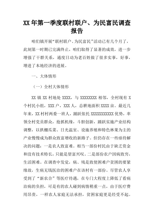 XX年第一季度联村联户、为民富民调查报告