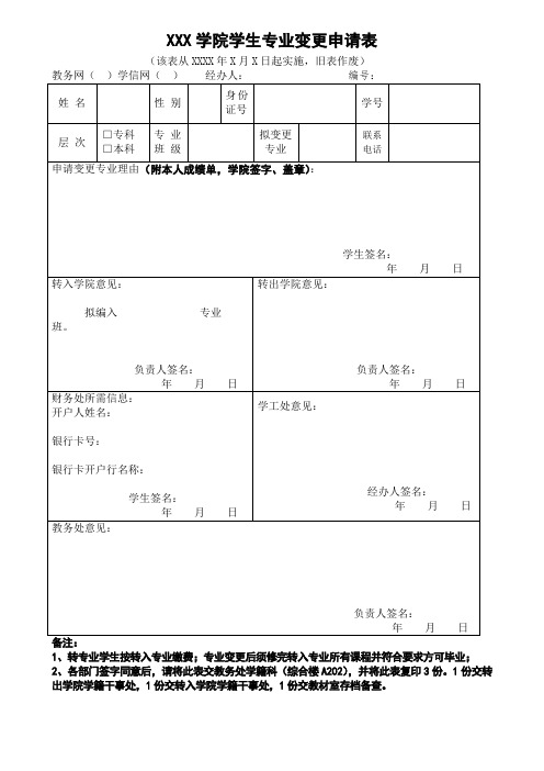 学院学生专业变更申请表