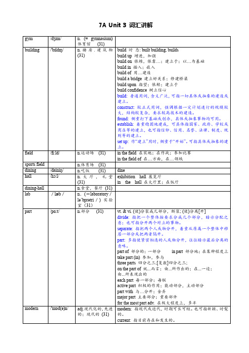 新初一 Unit 3 词汇表讲解2024-2025学年新版