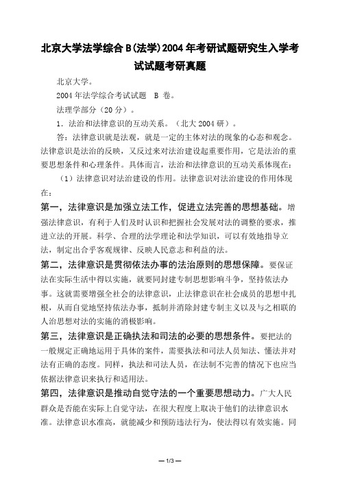 北京大学法学综合B(法学)2004年考研试题研究生入学考试试题考研真题