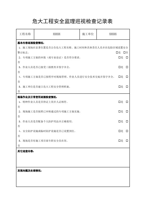 危大工程安全监理巡视检查记录表