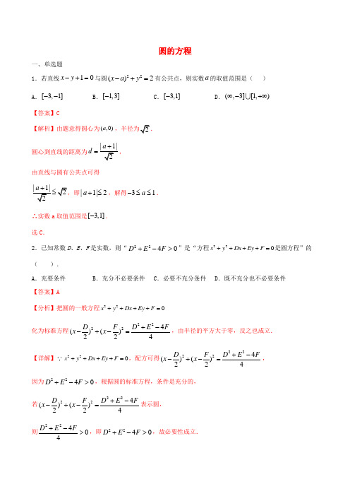 2021年高二数学暑假作业圆的方程含解析沪教版