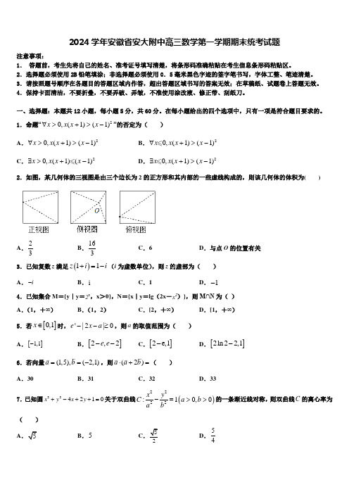 2024学年安徽省安大附中高三数学第一学期期末统考试题含解析