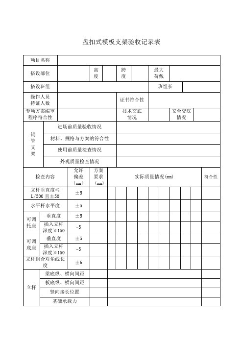 盘扣式模板支架验收记录表实用文档