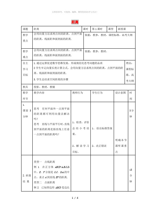 辽宁省大连市高中数学 第三章 空间向量与立体几何 3.2.5 空间距离教案 新人教B版选修2-1