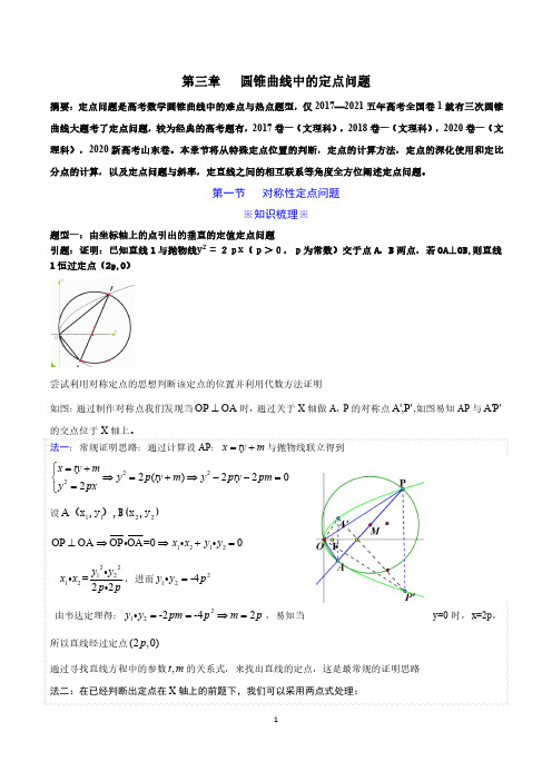 圆锥曲线对称性定点问题与习题含详解