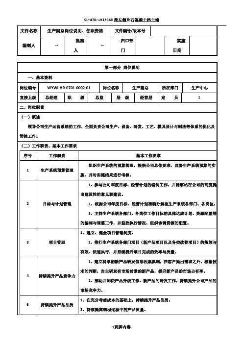 生产副总岗位说明、任职资格