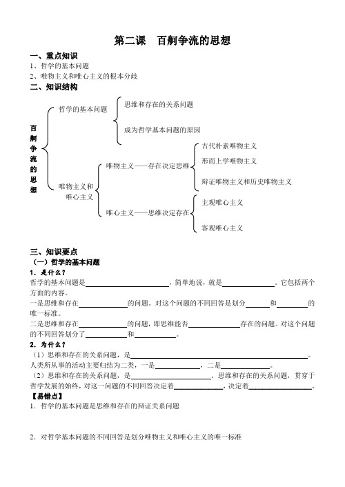 高考一轮复习生活与哲学(第二课) 百舸争流的思想学案