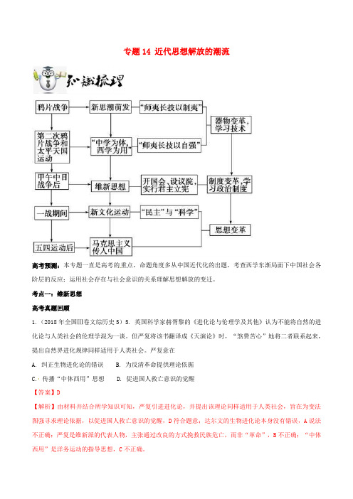 2019年高考历史一轮总复习冲刺专题14近代思想解放的潮流突破(含解析)