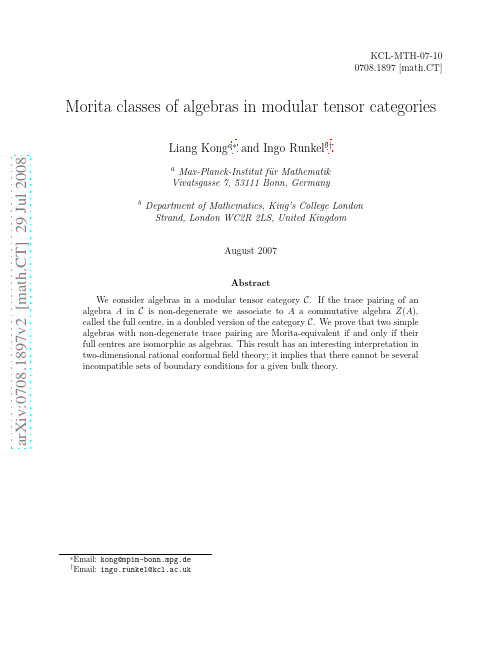 Morita classes of algebras in modular tensor categories