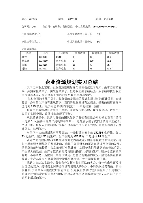 企业资源规划实习总结