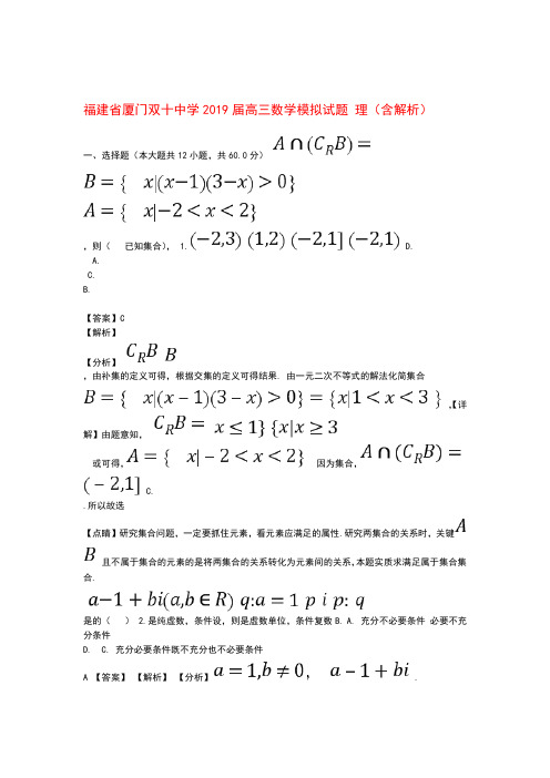 福建省厦门双十中学2019届高三数学模拟试题理(含解析)