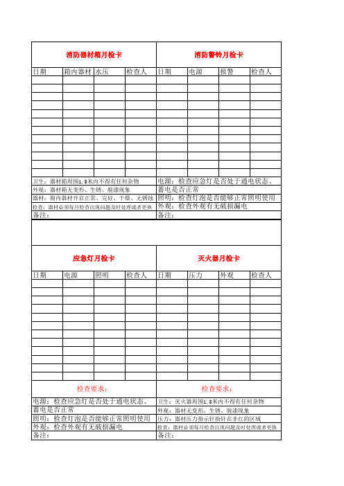 消防警铃、应急灯、灭火器月检卡