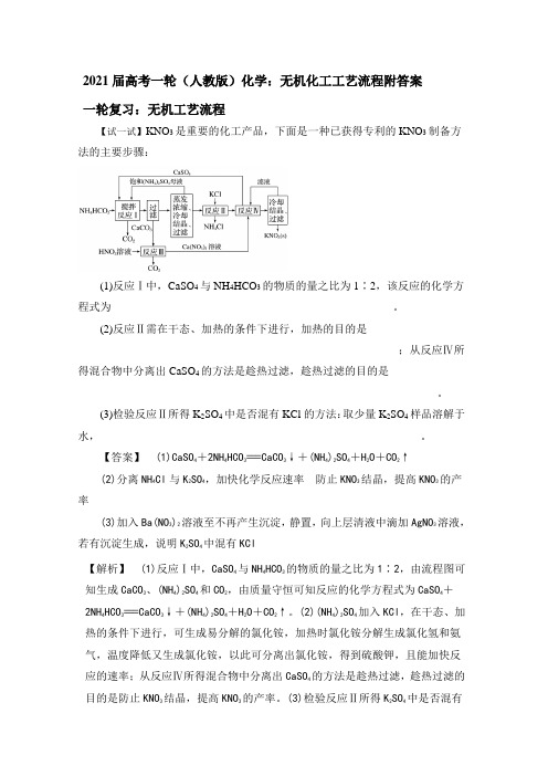 2021届高考一轮(人教版)化学：无机化工工艺流程附答案