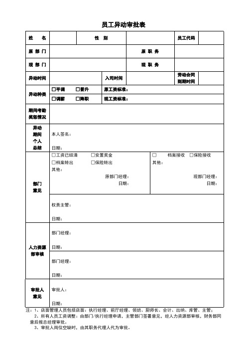 员工异动审批表模板