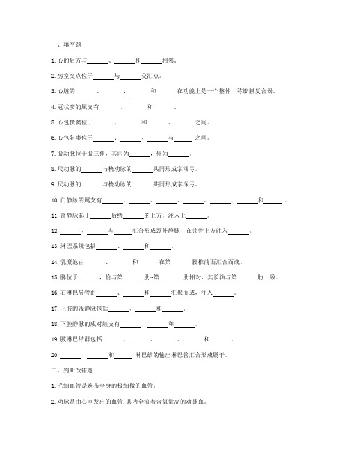 第七章 人体解剖学脉管系统练习题及答案