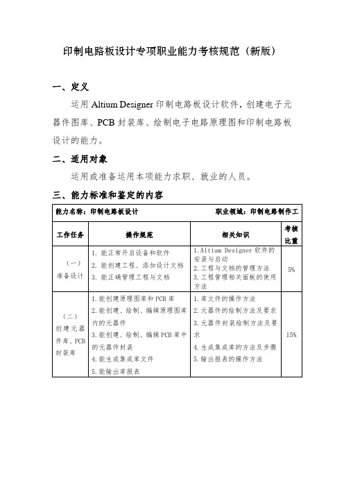 新版 国家 专项职业能力考试 证书 印制电路板设计 专项职业能力考核规范