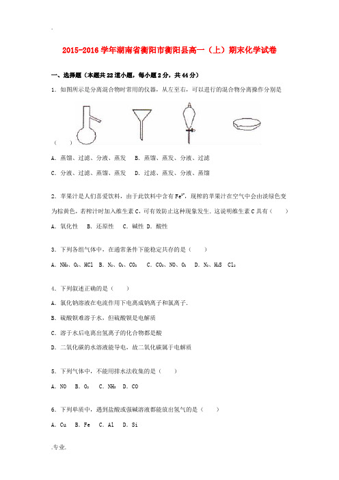 湖南省衡阳市衡阳县高一化学上学期期末试卷(含解析)-人教版高一全册化学试题