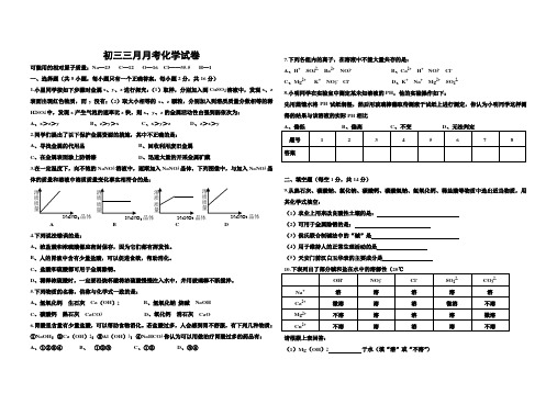 初三三月月考化学试卷