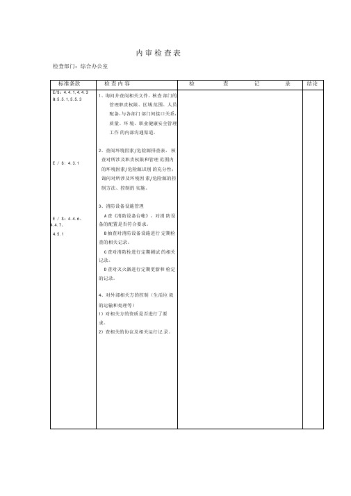 内审检查表(Q、E、S)