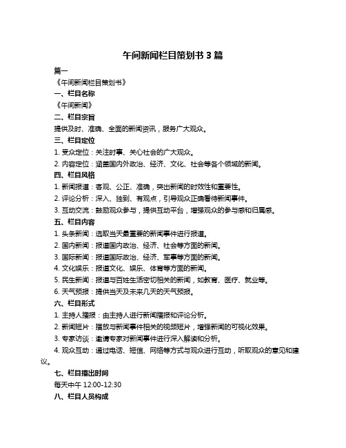 午间新闻栏目策划书3篇