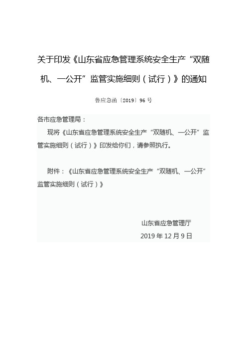 《山东省应急管理系统安全生产双随机、一公开监管实