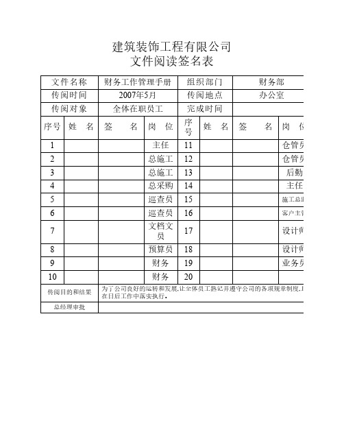 文件阅读签名表