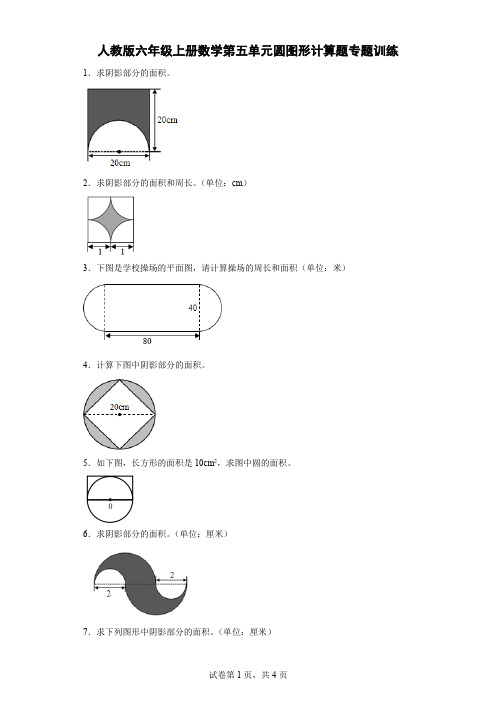 人教版数学六年级上册 第五单元 圆 图形计算题专题训练(含答案)